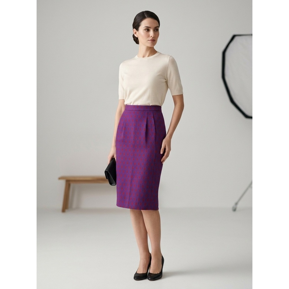 Fossil Skirt Women Purple Red Geometric Polka Dot Jacquard Pencil Skirt Size 2